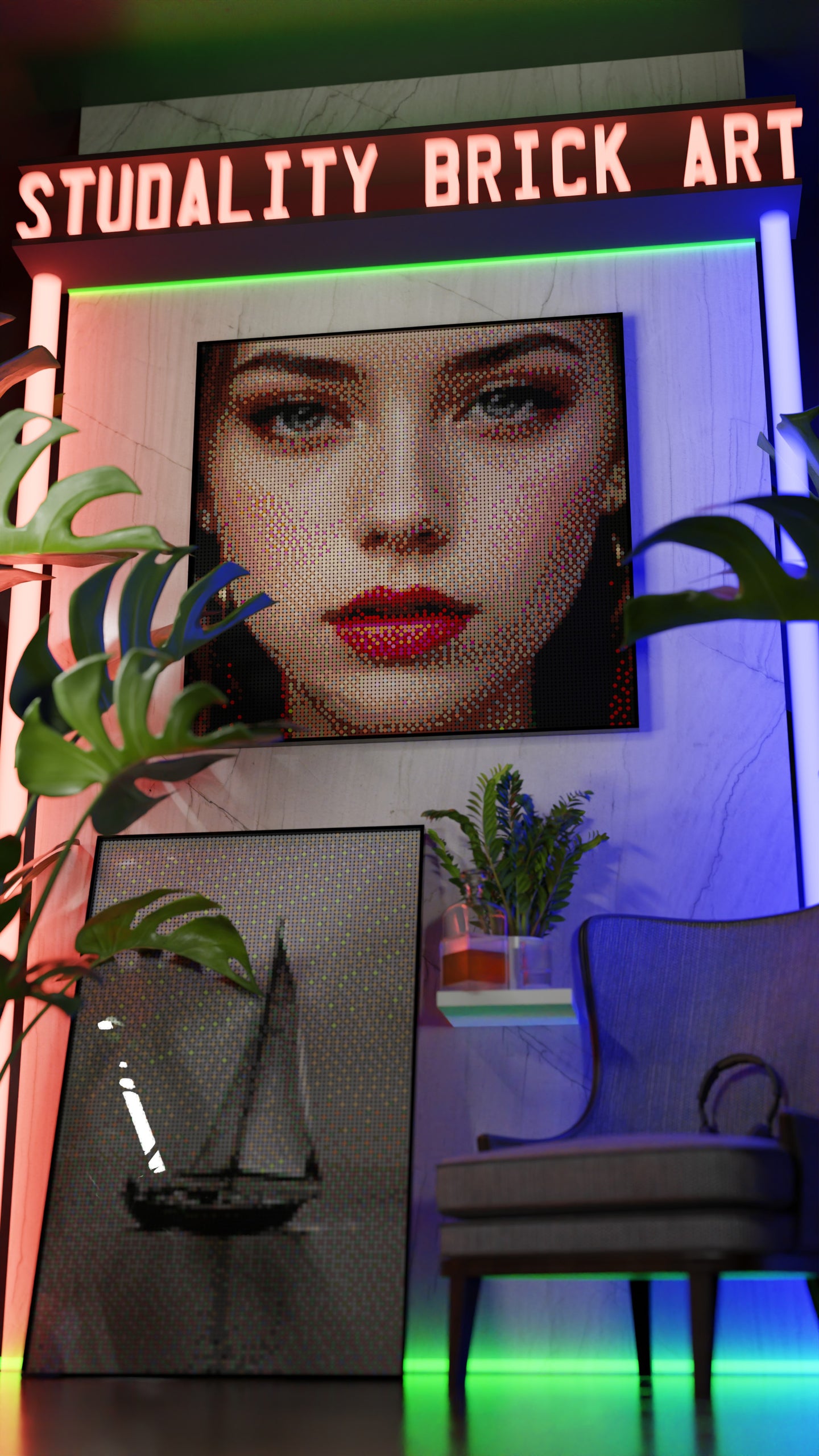 The Alluring Stare LEGO® Style mosaic pixel art design for display